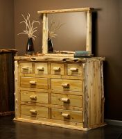 Cedar Lake Lodge 10 Drawer Dresser--Clear finish, Landscape Dresser Mirror