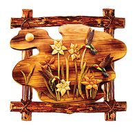 Humming Birds and Flowers Wood Art | With Log Frame
