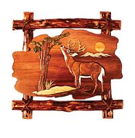 Deer Eating From Tree Wood Art | With Log Frame