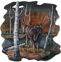 Bull Moose in Birch Forest Rustic Wood Art
