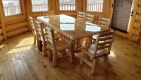 Cedar Lake Deluxe Solid Wood Log Dining Table--Clear finish, Cedar Lake Ladderback Log Side & Arm Chairs (High Gloss finish is a Special Order)