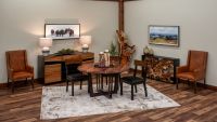 Luxe Natural Wood Round Dining Table - Custom Edge Black Walnut Table Top - Natural Clear Table Top Finish
