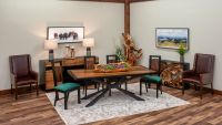 Urban Rustic Night At The Apollo Dining Chair - Golden Walnut Backrest - Green Velvet Seat