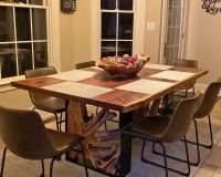 Twisted Trails Natural Wood Teak Root Dining Table - Live Edge Black Walnut Table Top - Natural Clear Table Top Finish