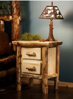 Beaver Creek Aspen 2 Drawer Log Nightstand--Flat drawer front, Clear finish, Light aspen, Standard logs