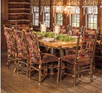 Hickory Log Trestle Dining Table with Optional Upholstered Chairs
