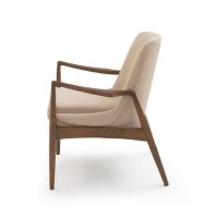 Modern Natural Wood Upholstered Lounge Chair - Creme Linen Fabric Upholstery