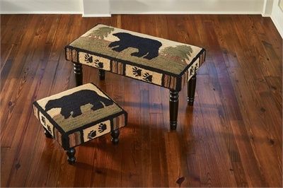 Adirondack Black Bear Hooked Stools
