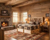 Bent Branch Log Headboard: Some lifestyle images are created with AI for visualization purposes. Crafted from natural solid wood, each piece is unique and will vary.