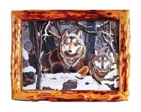 Wild Winter Wolves Rustic Framed Wood Art - Log Frame