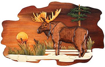 Moose in Lake Wood Art