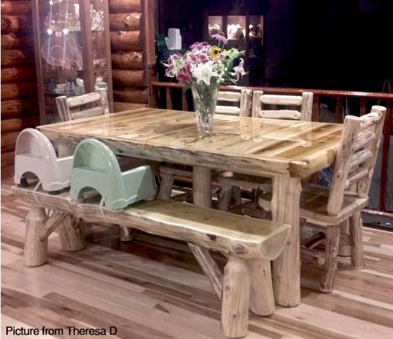 Rustic extending log cabin dining table in Clear Finish
