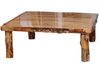 Beartooth Aspen Log Coffee Table - Wild Panel & Gnarly Log - Liquid Glass Table Top Finish - No Shelf