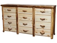 Beartooth Aspen 12 Drawer Log Dresser - 84" - Flat Fronts - Natural Panel & Natural Log