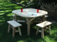Contoured Comfort 47" Log Roundabout Table & 2 benches