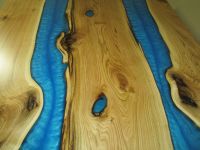 Butternut Blue Double River Slab Dining Table - Satin Finish