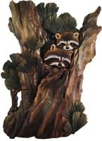 Raccoon Family in Tree Stump Wood Wall Art