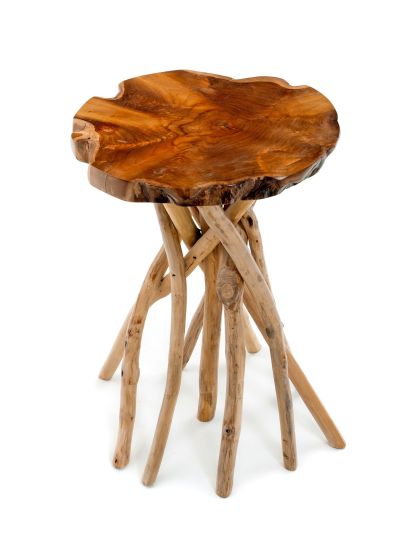 Teak Slab Branch Base Side Table