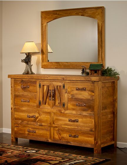 Heartland 8 Drawer Weathered Wood Dresser with Wall Mount Mirror--Honey finish