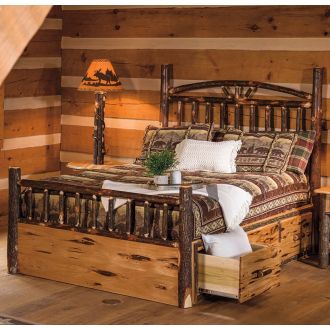 Hickory Log Platform Bed with Underbed Drawers