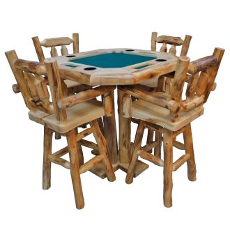 Beartooth Aspen Log Poker Pub Tables - 42" Diameter x 42"H (Bar Height) - Natural Panel & Natural Log - Green Felt