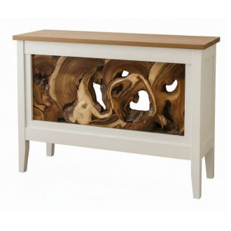 Canyon Hearth Console in White and Golden Walnut