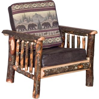 Saranac Hickory Log Chair - Colt Coffee Main Fabric & Bear Mountain Accent Fabric