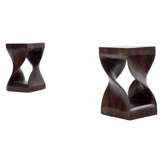 Natural Wood Pedestal End Tables - Helix