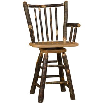 Rustic Hickory Stick Back Arm Barstool