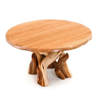Twisted Trails Rustic Juniper Log Hardwood Dining Table - Cherry Tabletop - Natural Clear Tabletop & Base Finish - Manufactured Live Edge