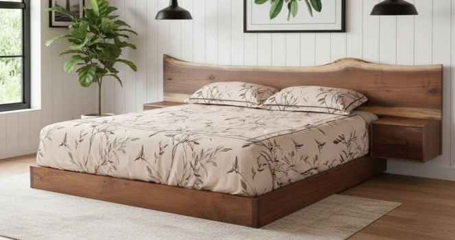 Live Edge Black Walnut Slab Platform Bed