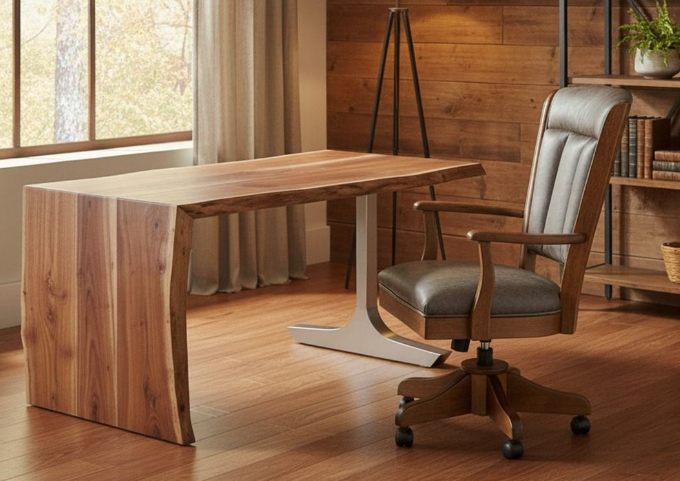 Contemporary Rustic Live Edge Waterfall Desk